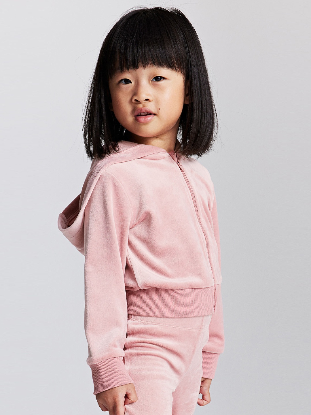 

H&M Girls Velour Zip-Through Hoodie, Pink