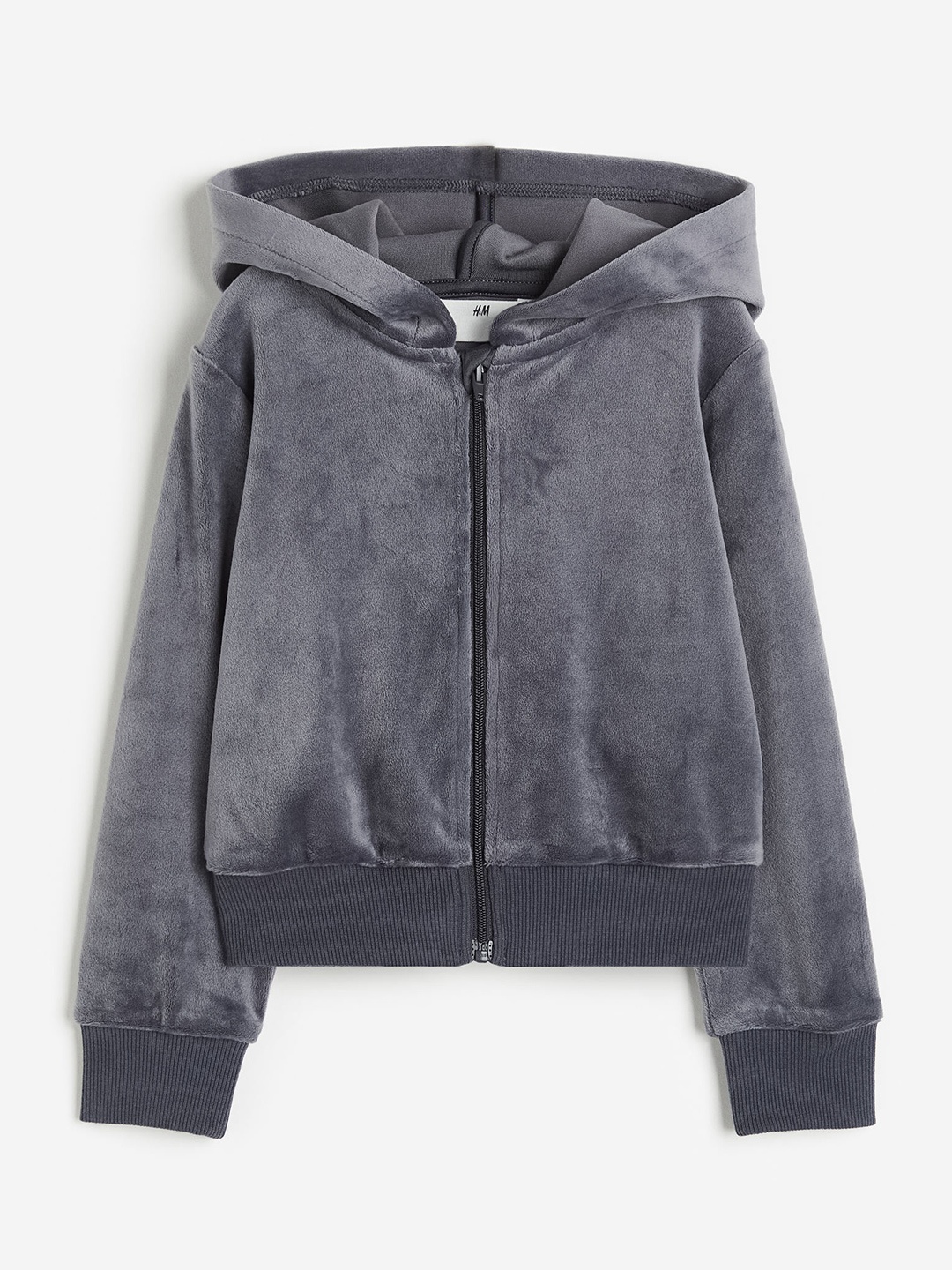 

H&M Girls Velour Zip-Through Hoodie, Grey