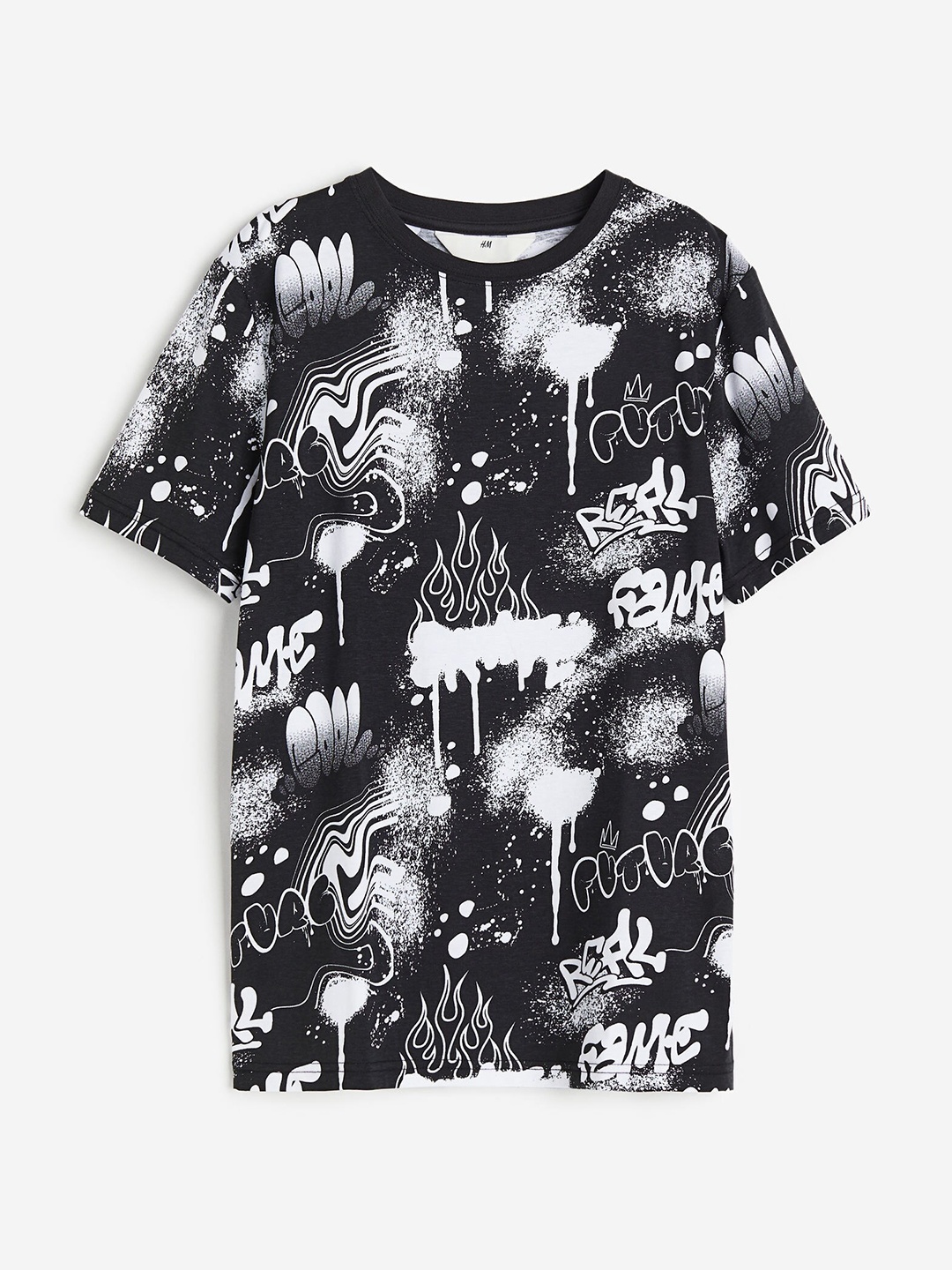 

H&M Boys Printed Pure Cotton T-Shirt, Black