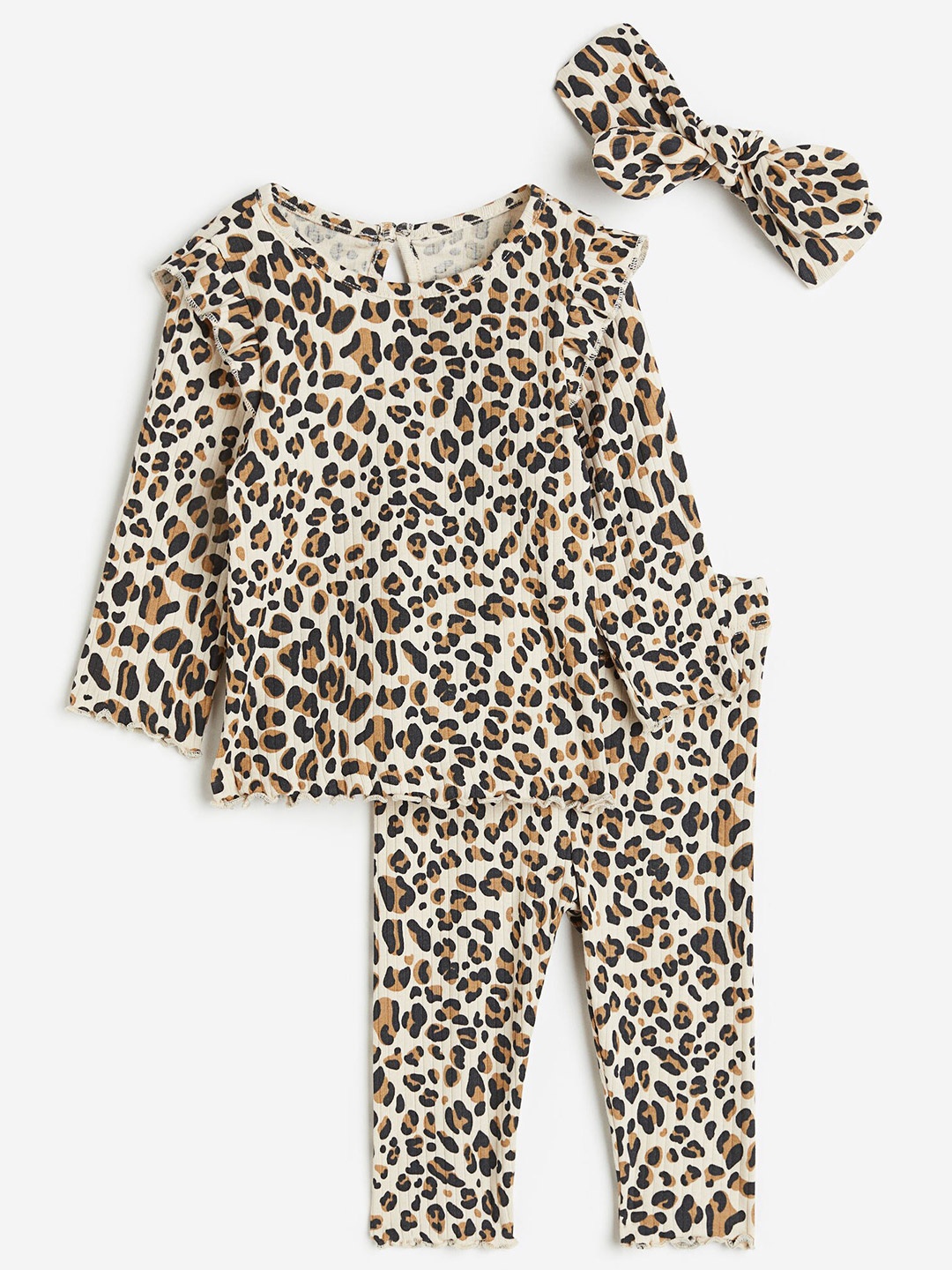 

H&M Boys 3-Piece Ribbed Set, Beige