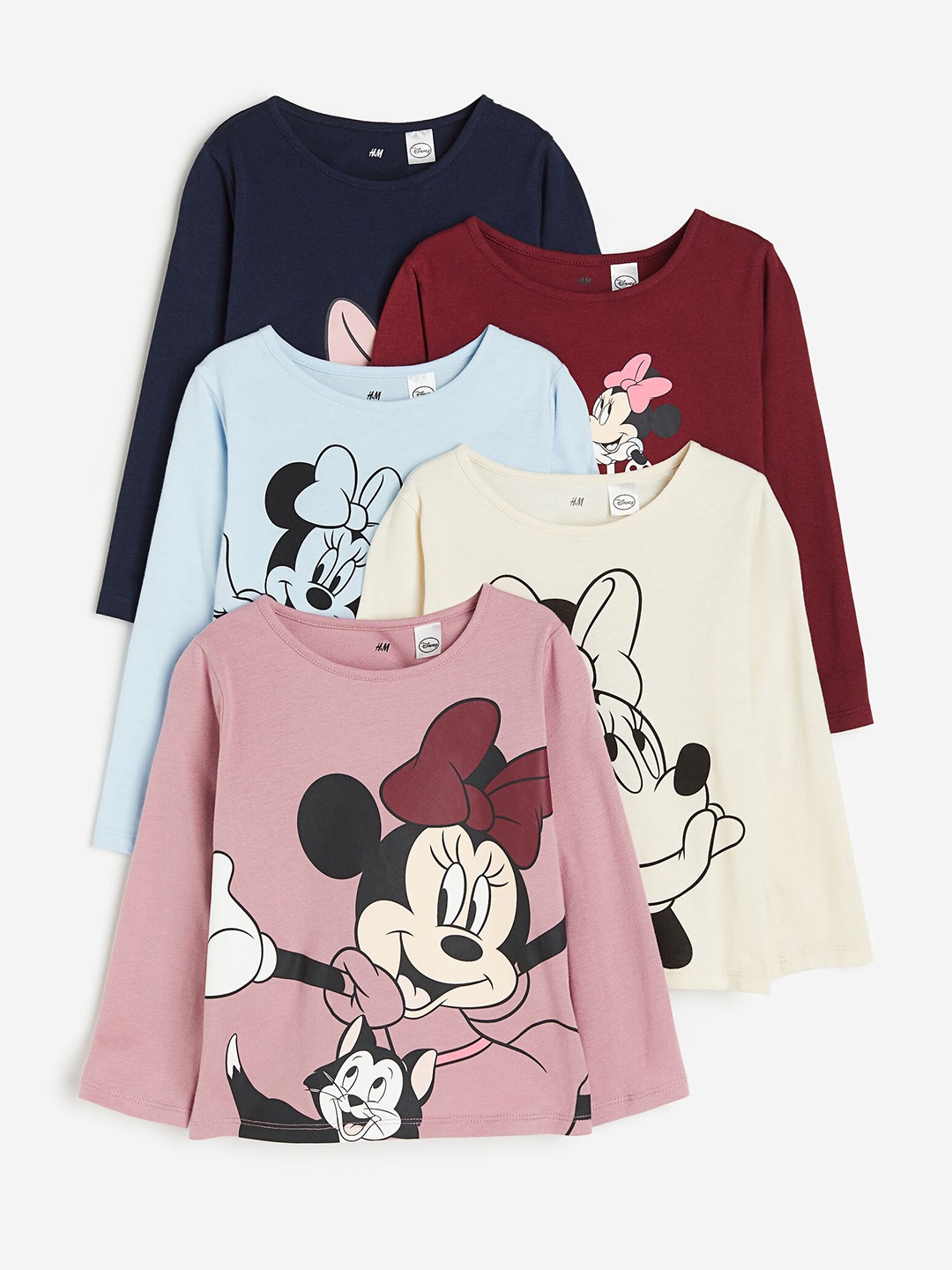 

H&M Girls 5-Pack Printed Pure Cotton Tops, Blue