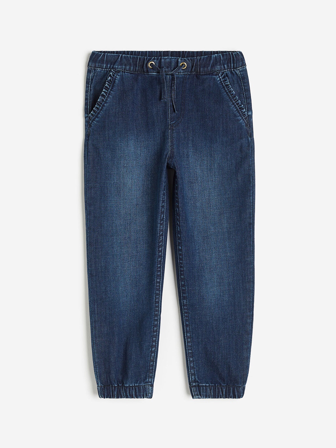 

H&M Girls Frill-Trimmed Denim Joggers, Blue