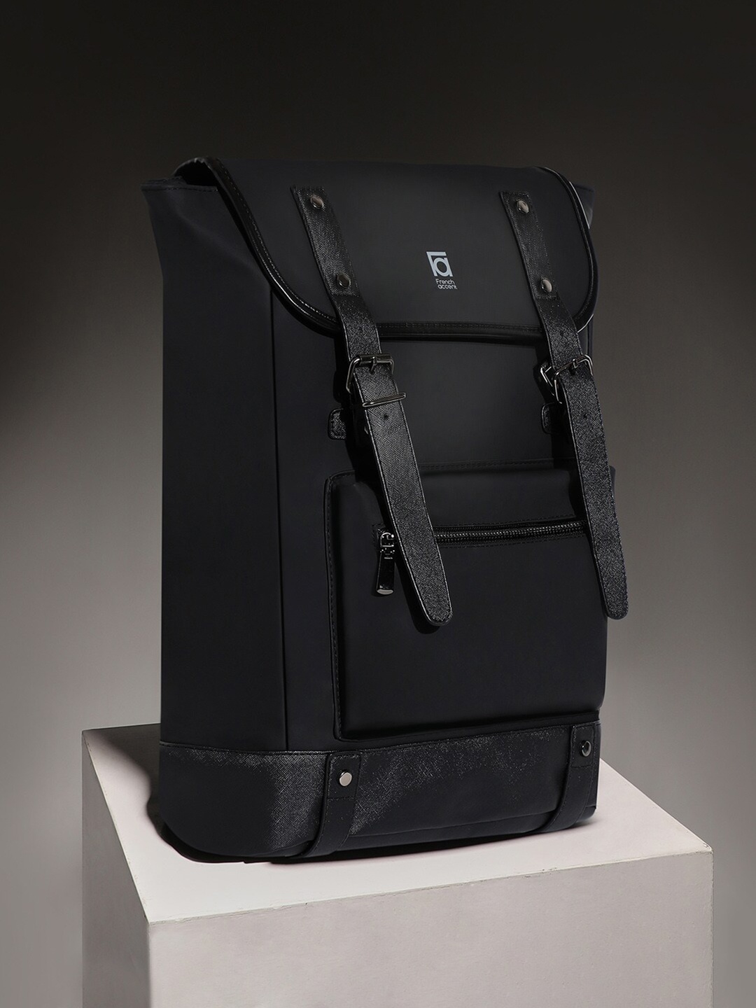 

French Accent Men Padded Backpack with Compression Straps, Black