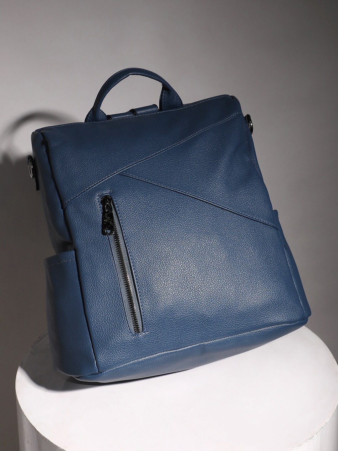 

French Accent Men Non-Padded Backpack With Compression Straps, Blue
