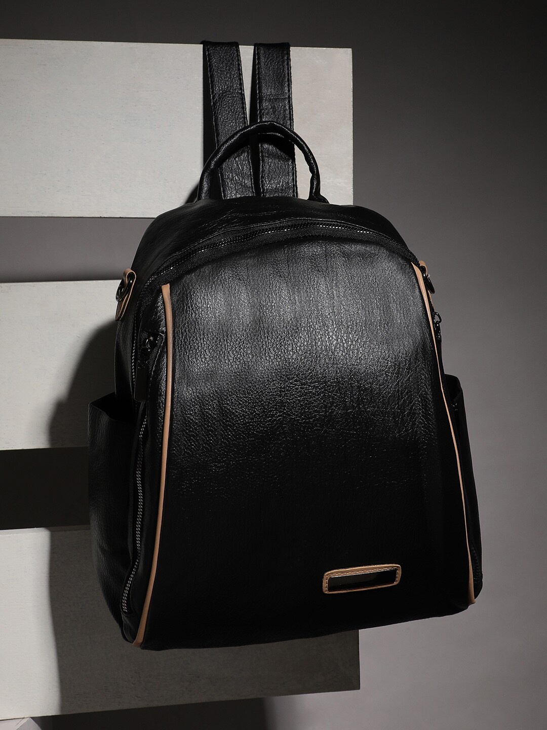

French Accent Men Textured Non-Padded Backpack, Black
