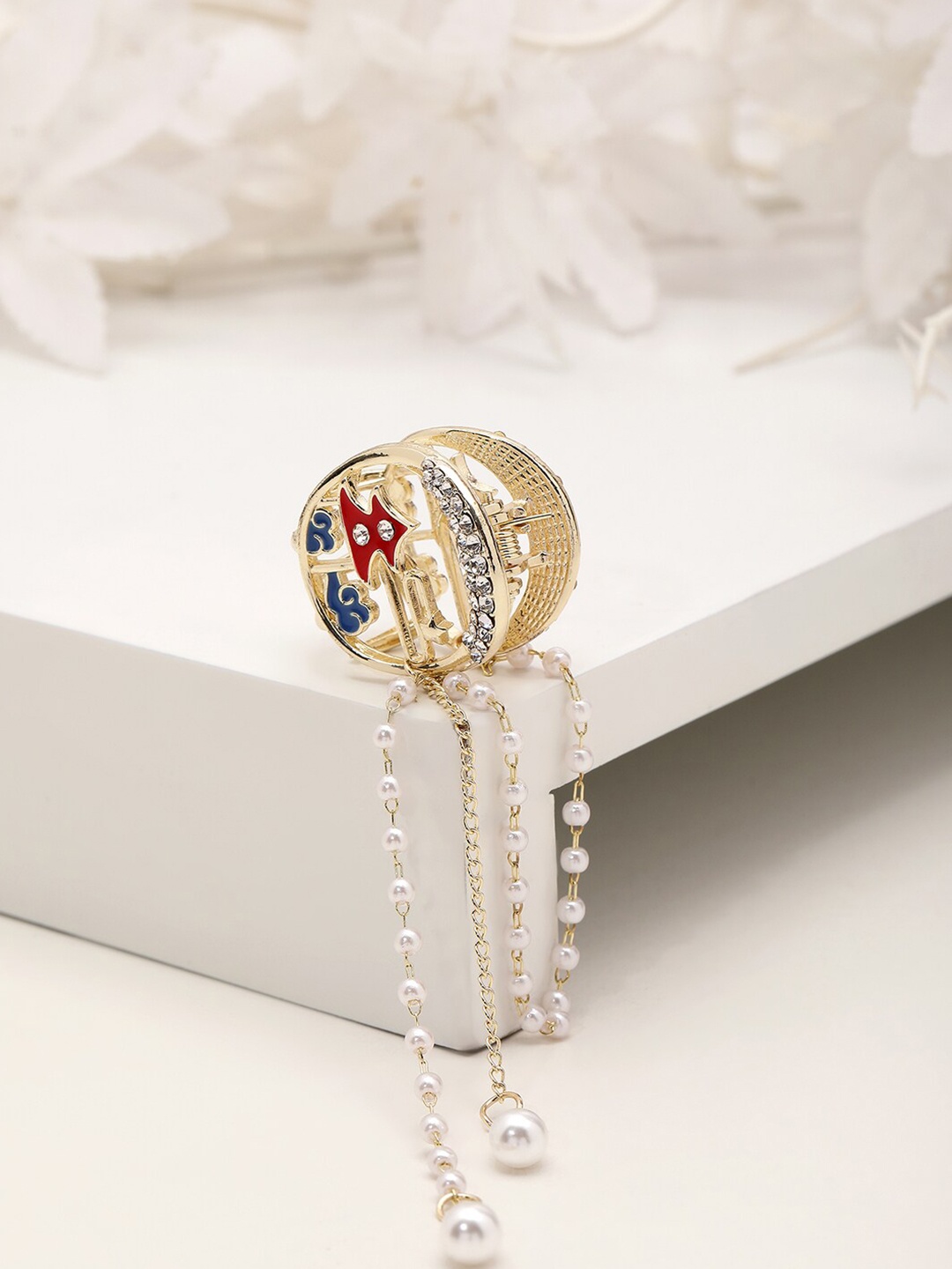 

PANASH Gold-Plated CZ Stone Studded & Pearl Claw Clip