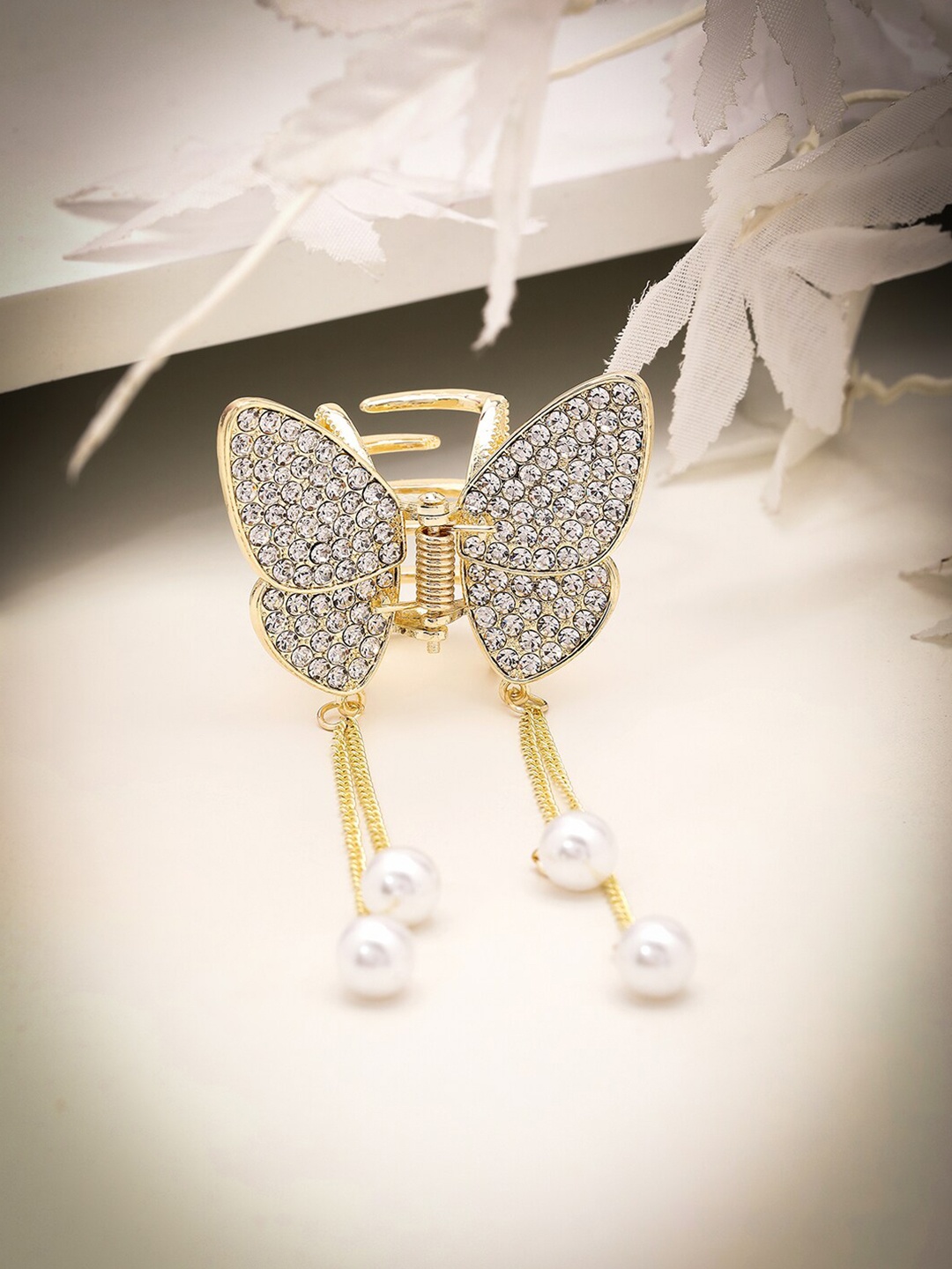 

PANASH Embellished CZ Studded Butterfly Shaped Claw Clip, Gold