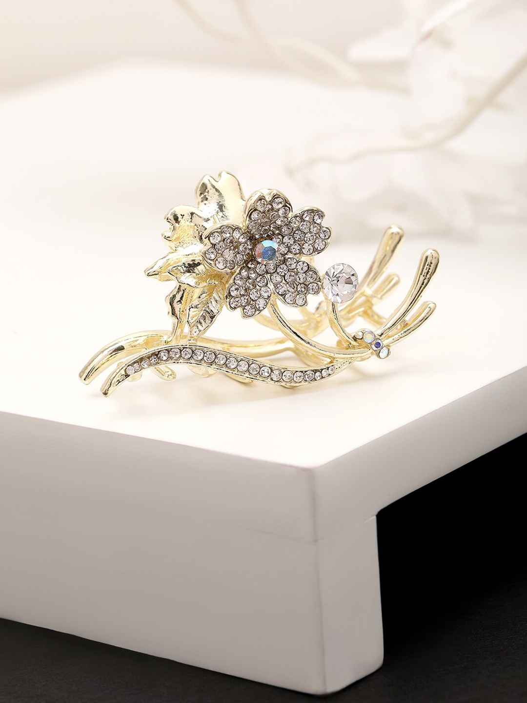 

PANASH Gold-Plated CZ Stone Studded Floral Shaped Claw clip