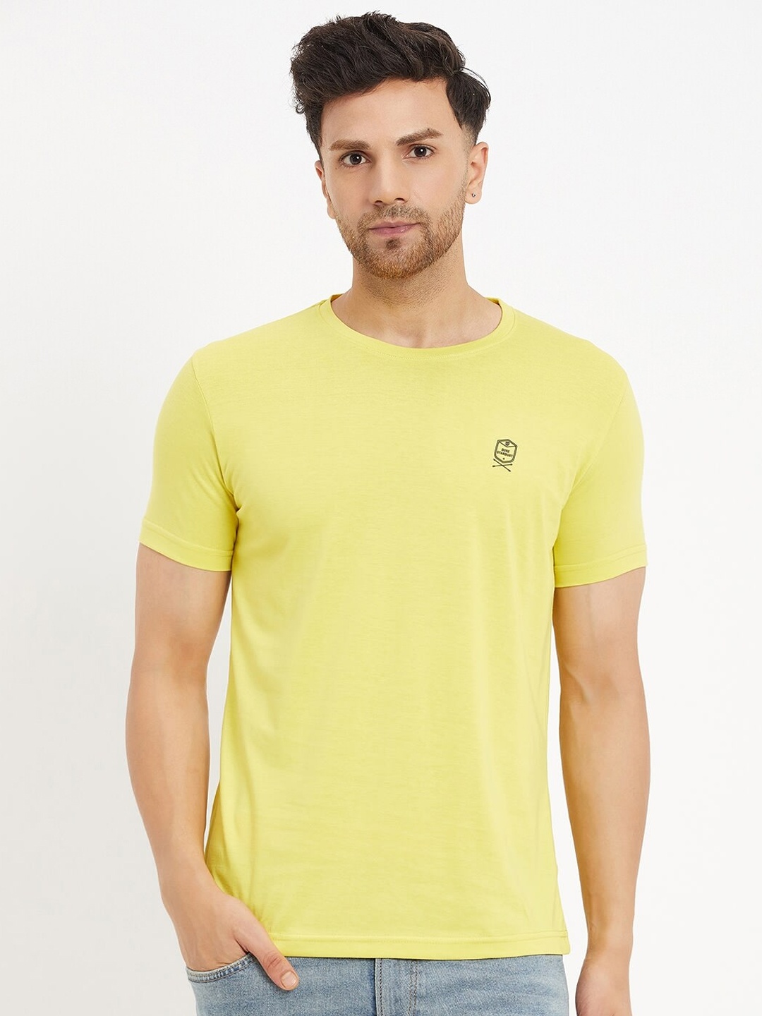 

Duke Round Neck Slim Fit Cotton T-shirt, Yellow