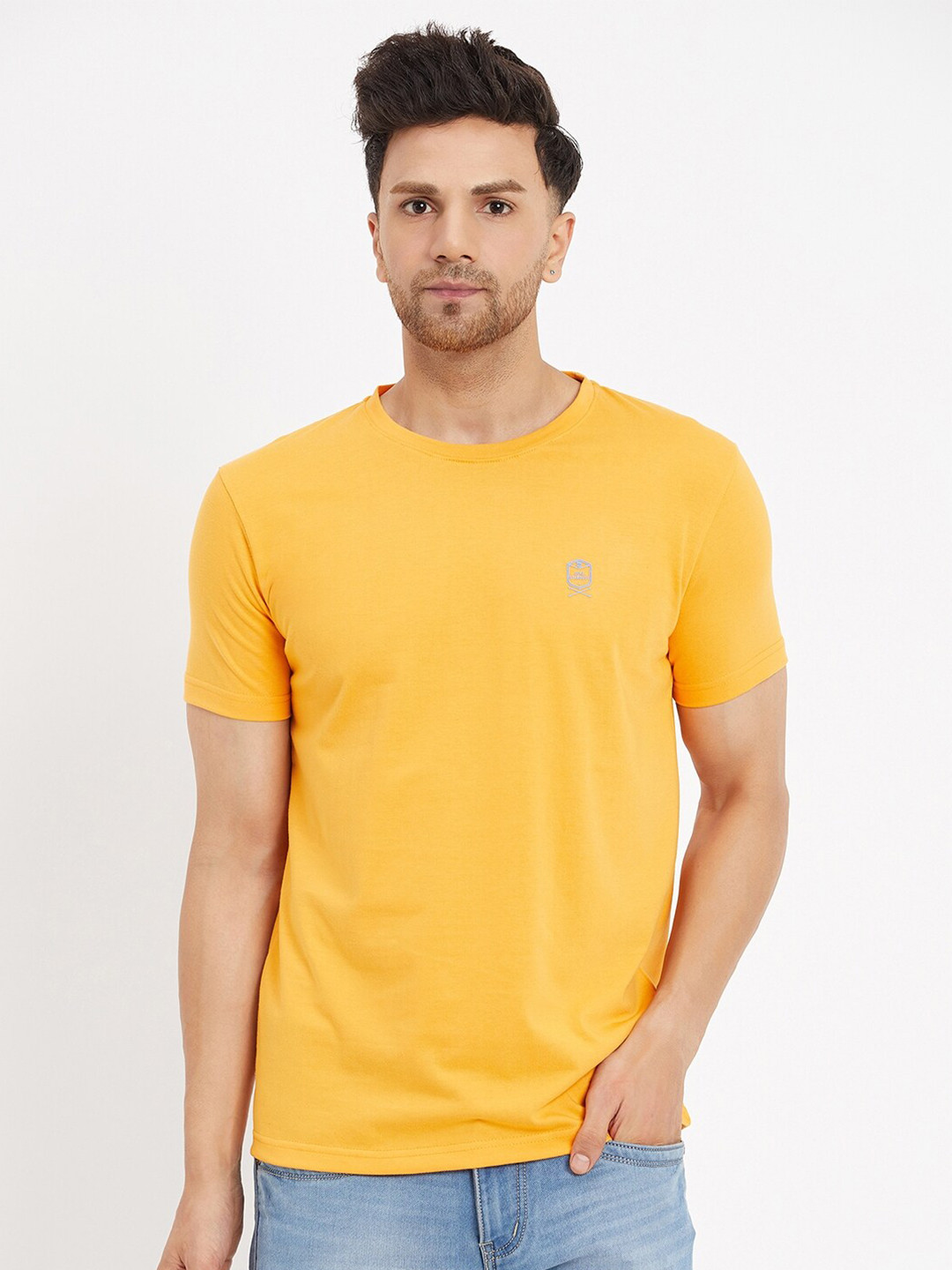 

Duke Round Neck Slim Fit Cotton T-shirt, Yellow
