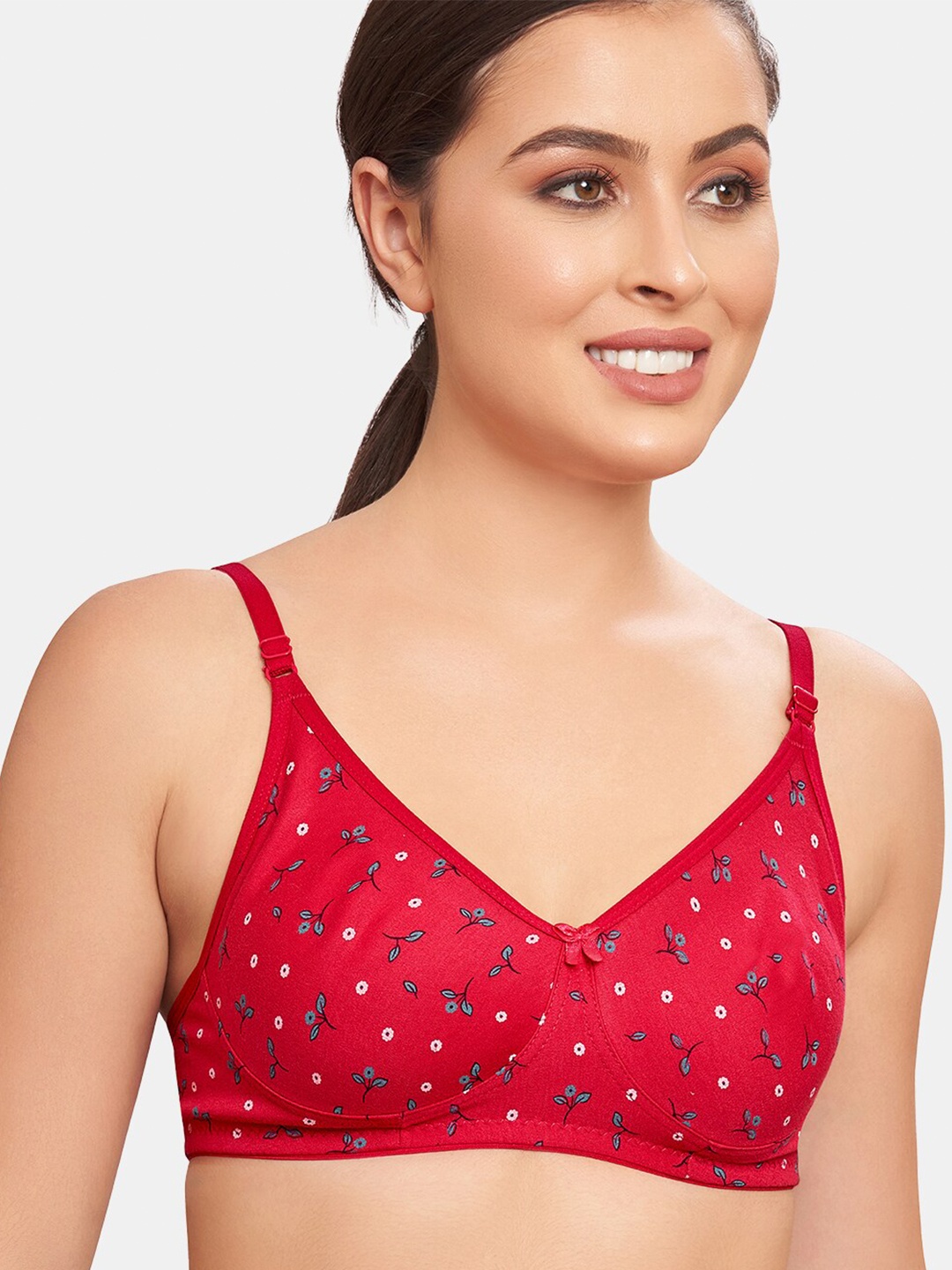 

SKDREAMS Floral Full Coverage Non Padded Pure Cotton T-shirt Bra With All Day Comfort, Red