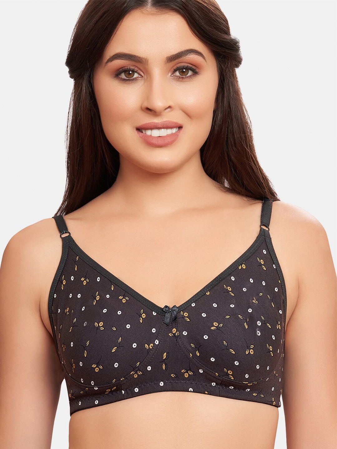 

SKDREAMS Printed Full Coverage Non Padded All Day Comfort Pure Cotton T-shirt Bra, Black