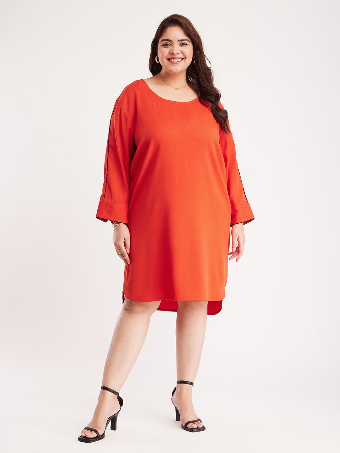 FableStreet X Plus Size Round Neck T-Shirt Dress, Orange