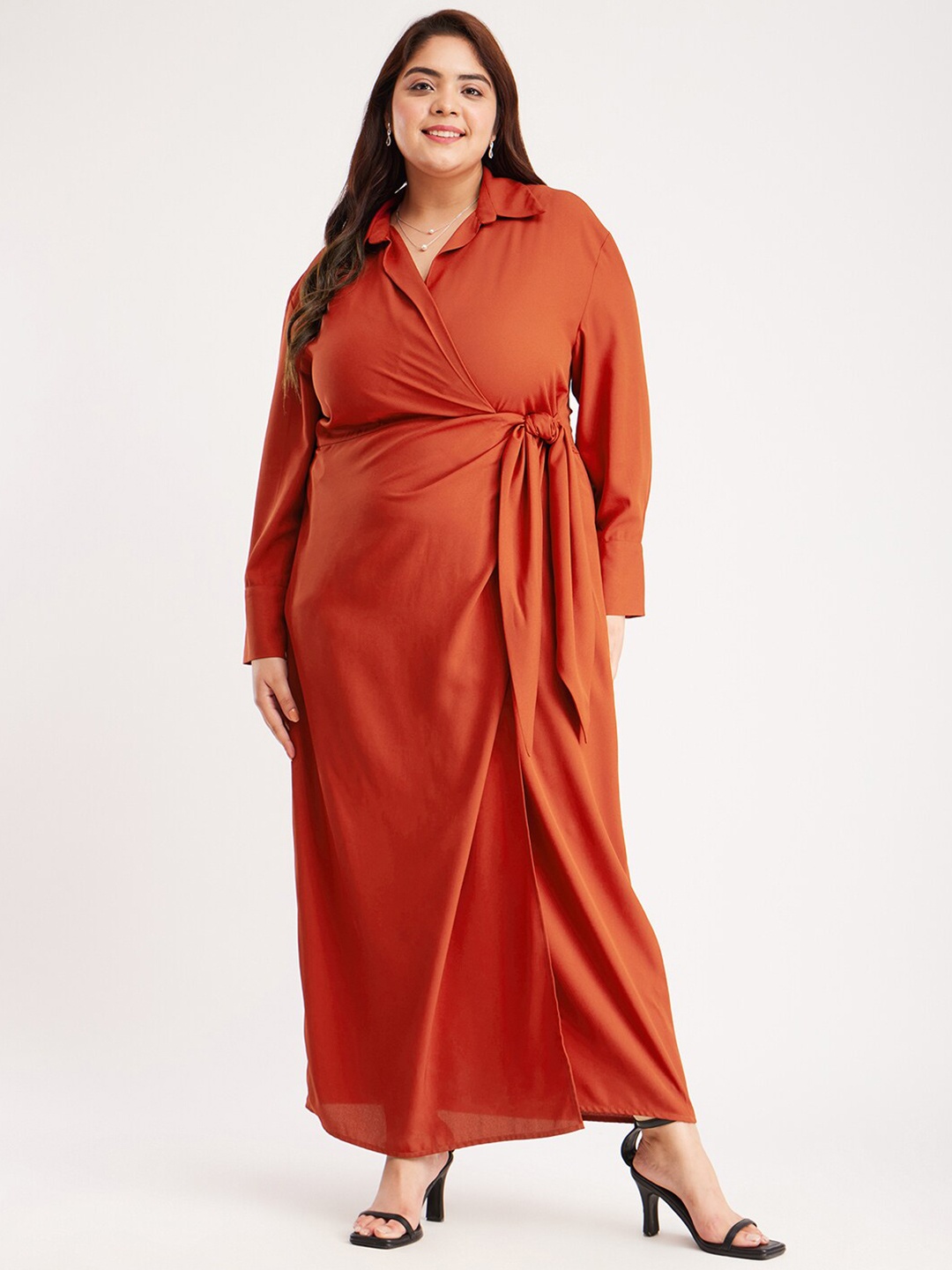 

FableStreet X Plus Size Wrap Maxi Dress, Rust
