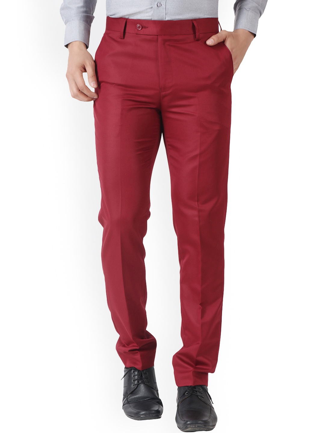 

MALENO Men Smart Slim Fit Trousers, Maroon