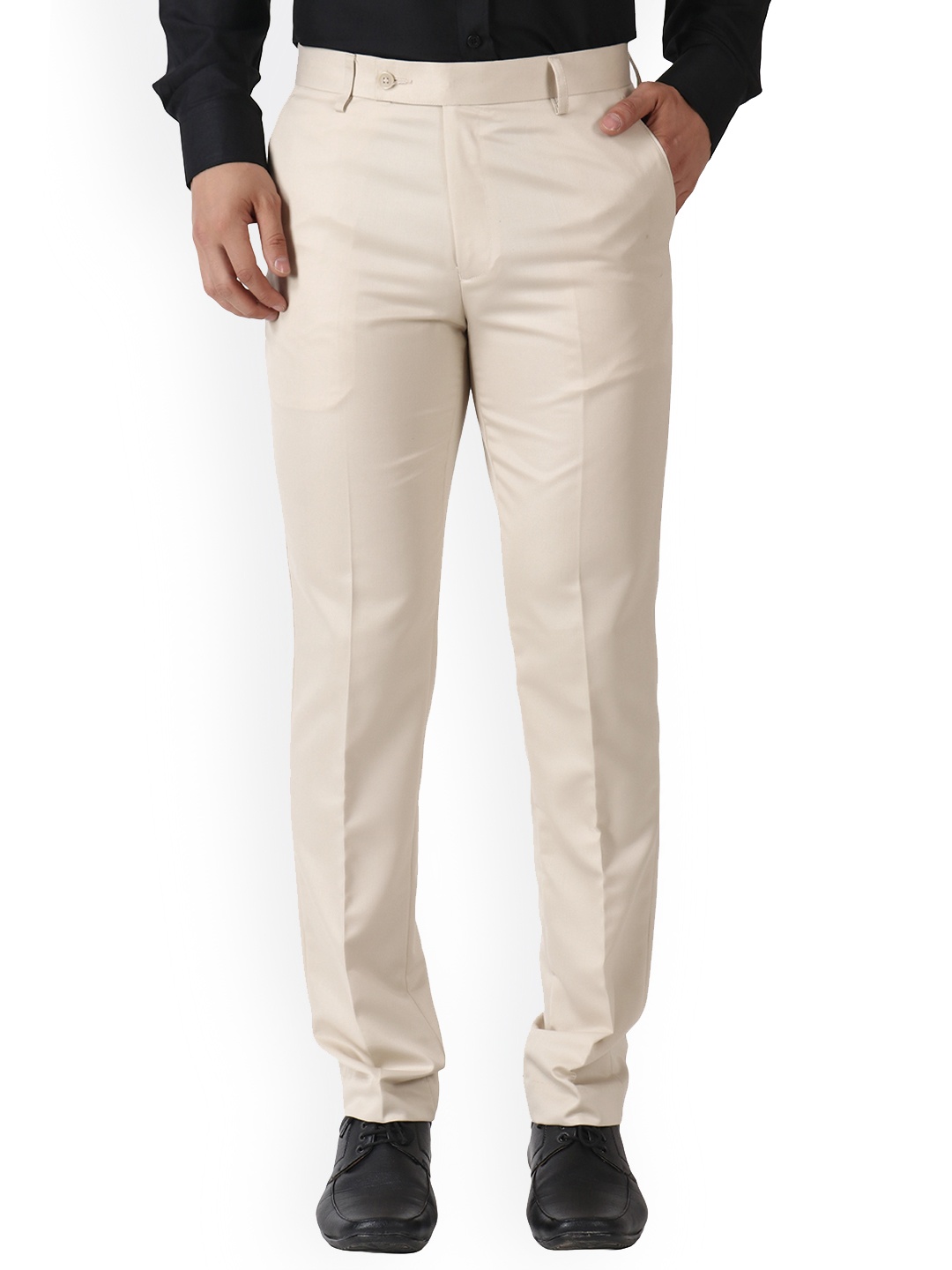 

MALENO Men Smart Slim Fit Trousers, Cream