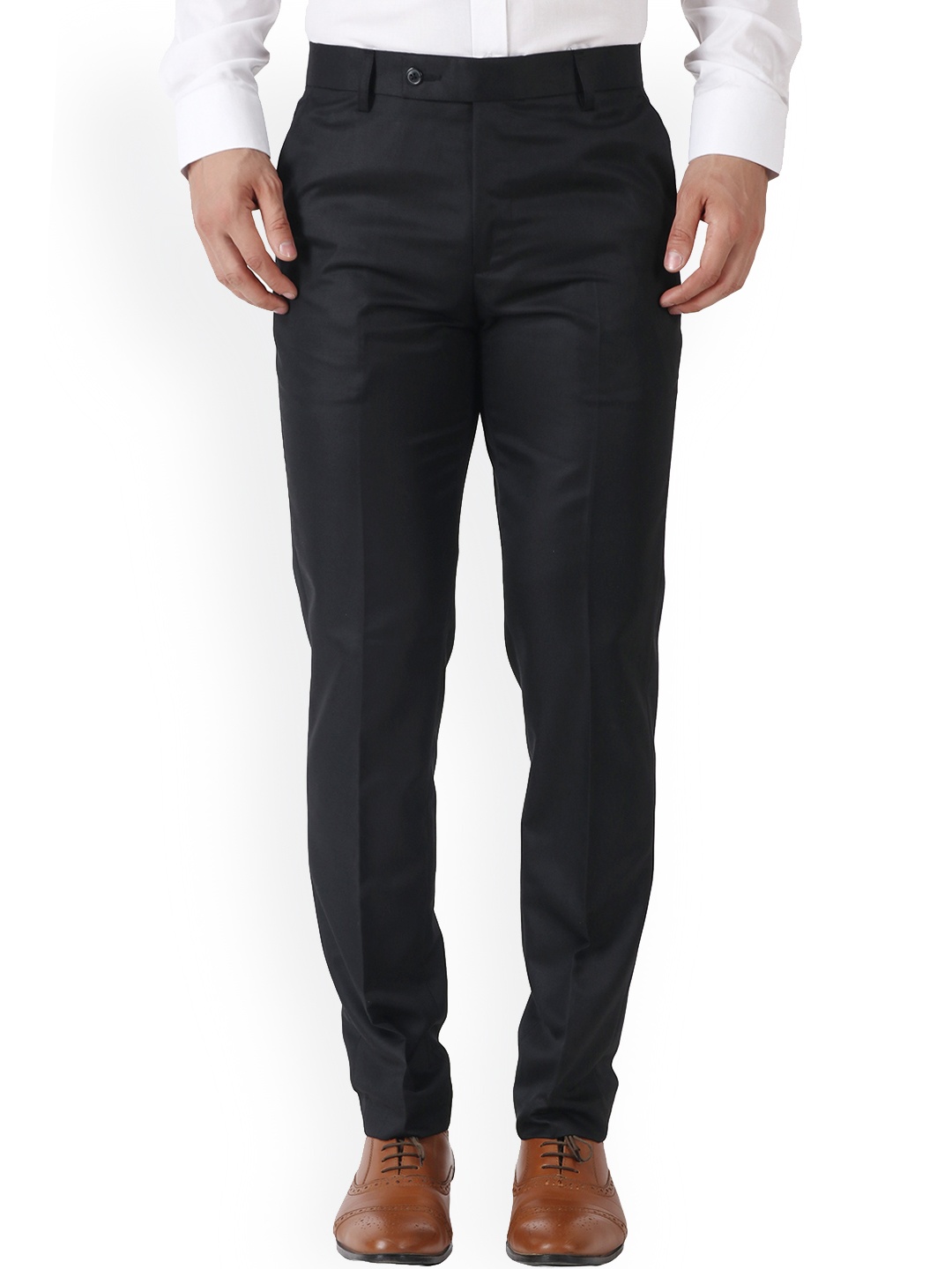 

MALENO Men Smart Slim Fit Trousers, Black