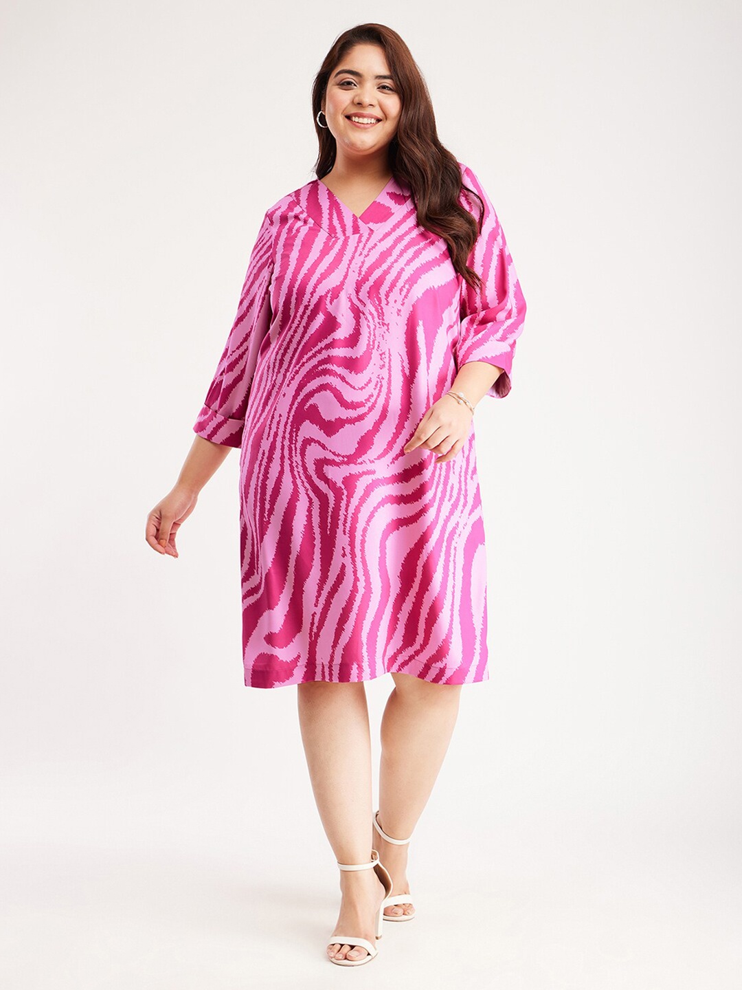 

FableStreet X Abstract Printed A-Line Dress, Fuchsia