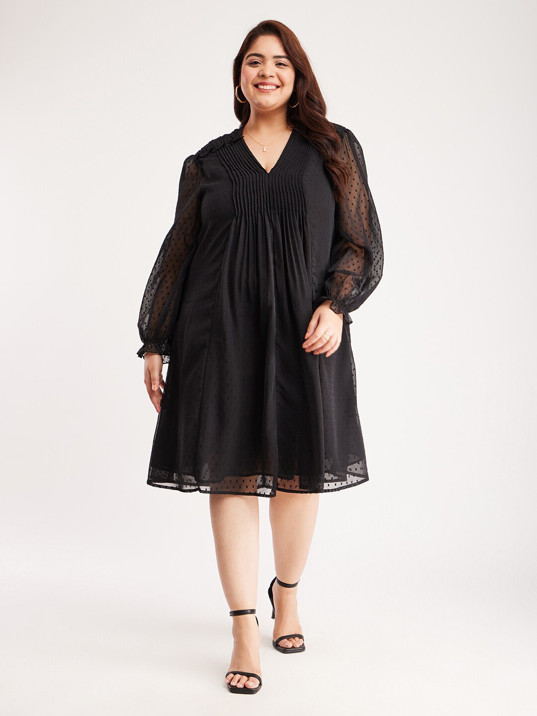 

FableStreet X V-Neck A-Line Dress, Black