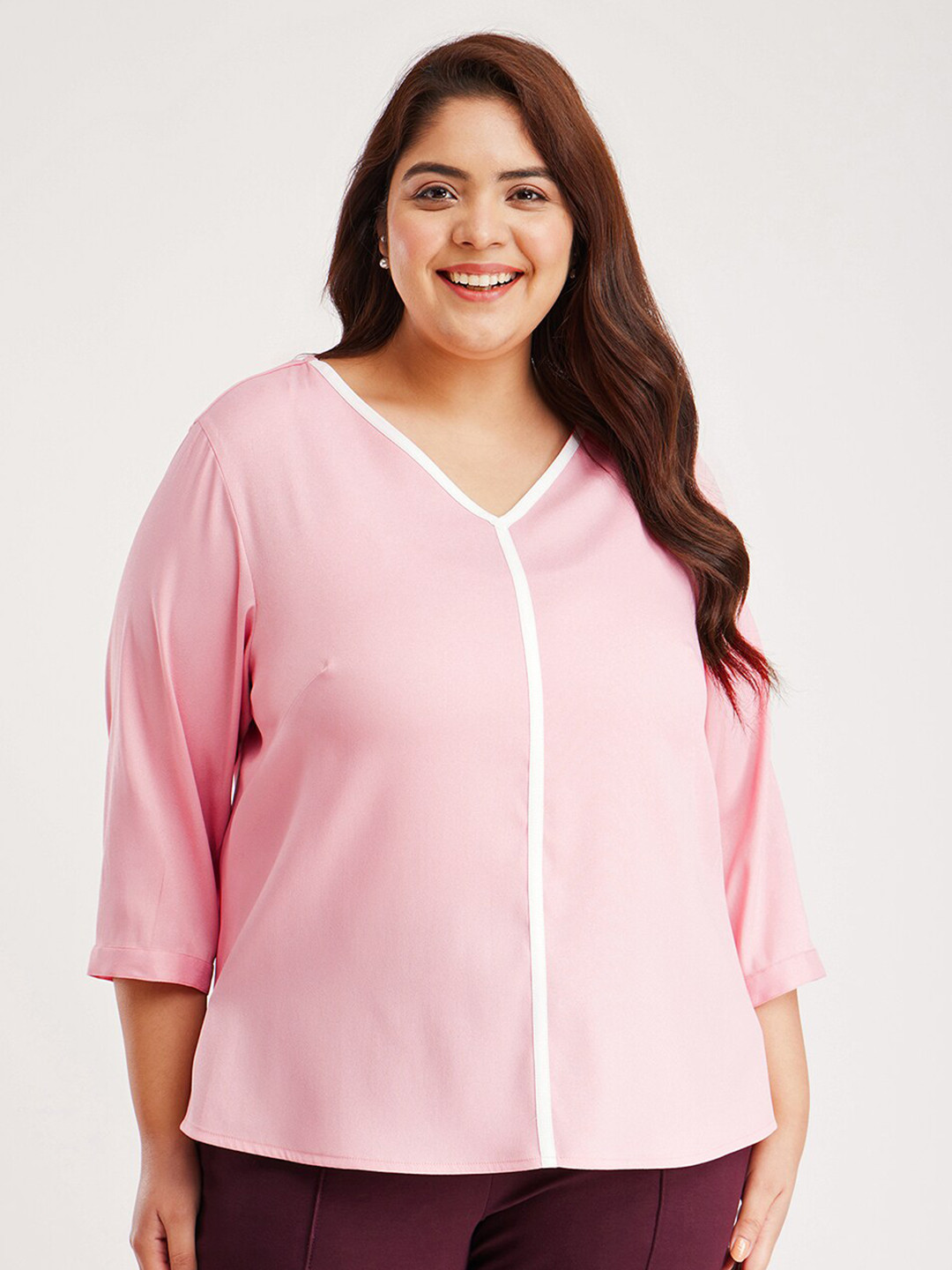 

FableStreet X V-Neck Casual Top, Pink