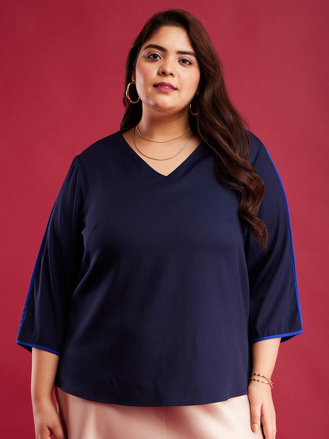 

FableStreet X Plus Size Styled Back Top, Navy blue