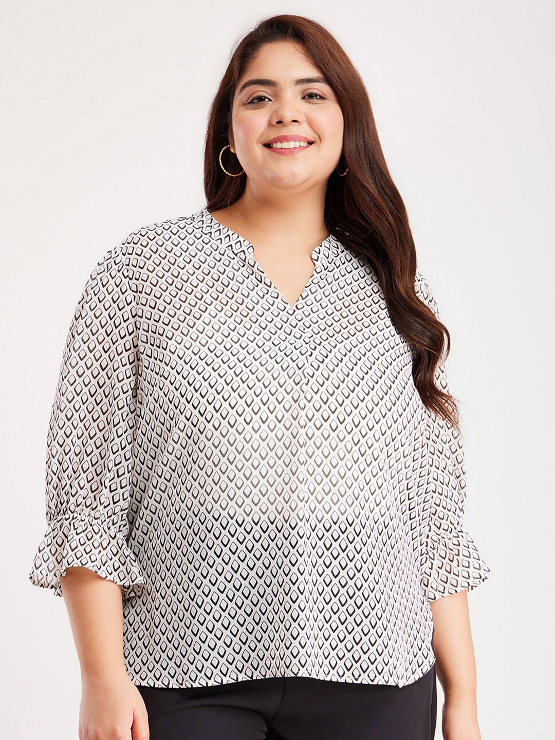 

FableStreet X Geometric Print Top, White