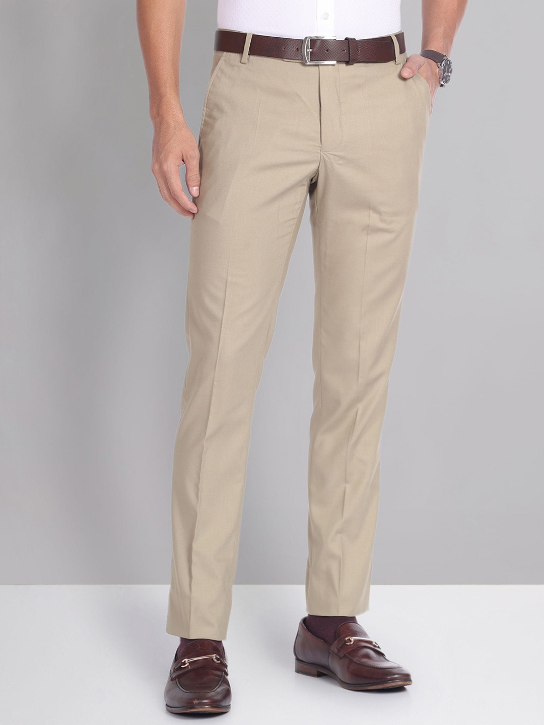 

AD By Arvind Regular Fit Solid Formal Trousers, Brown