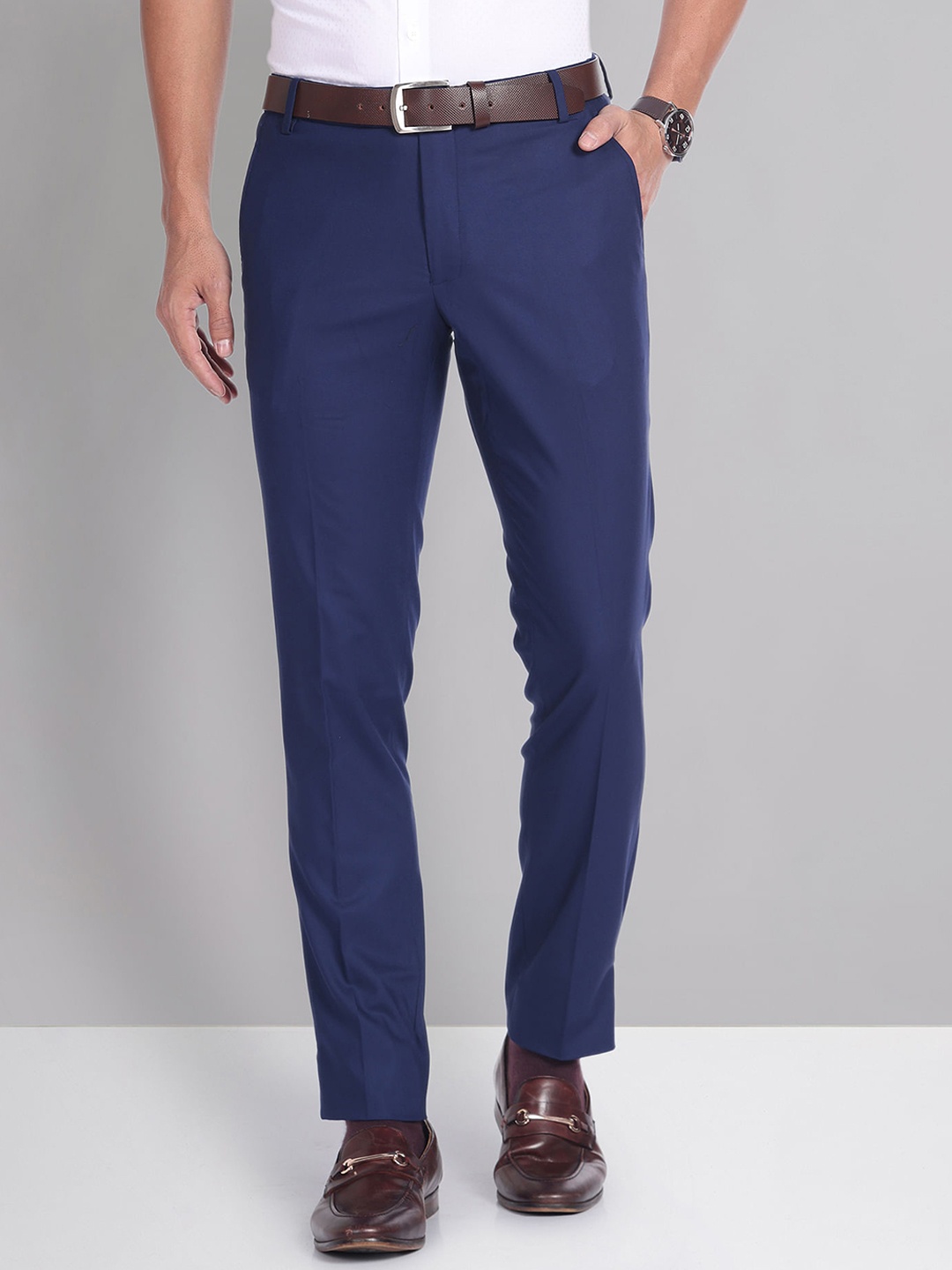 

AD By Arvind Regular Fit Solid Formal Trousers, Blue