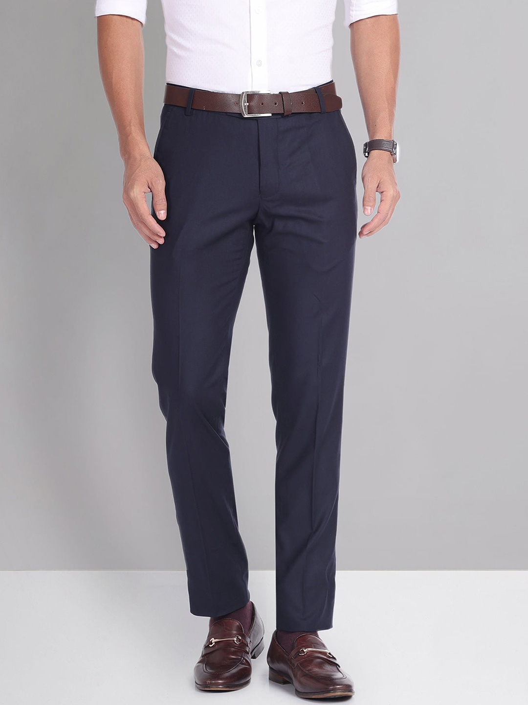 

AD By Arvind Regular Fit Solid Formal Trousers, Blue