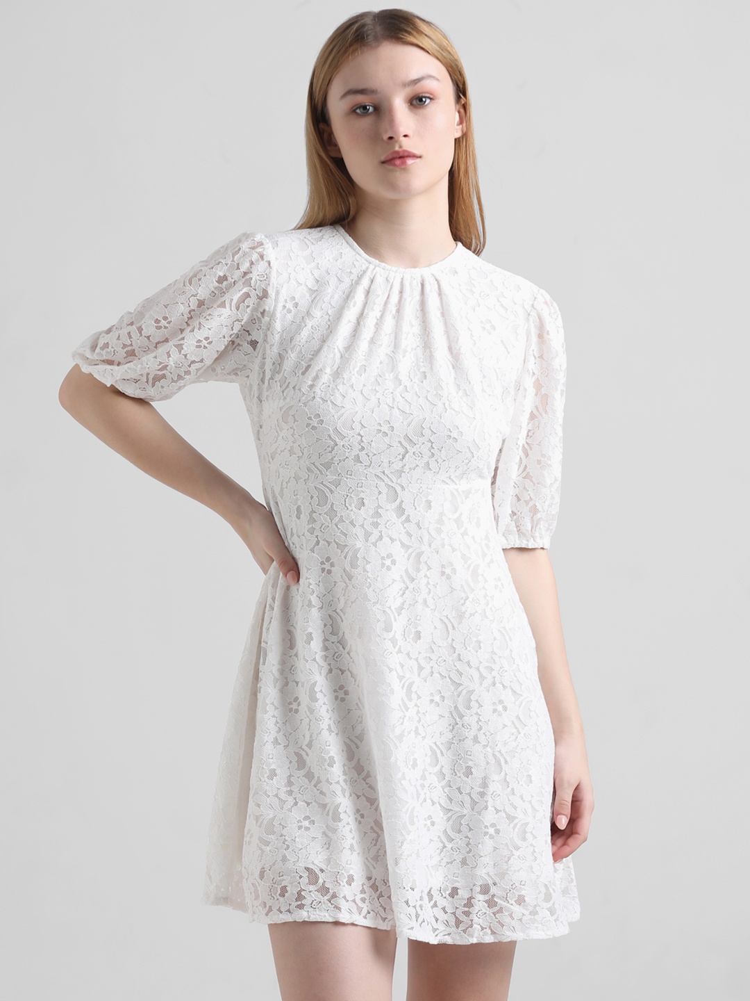

ONLY Self Design A-Line Dress, White