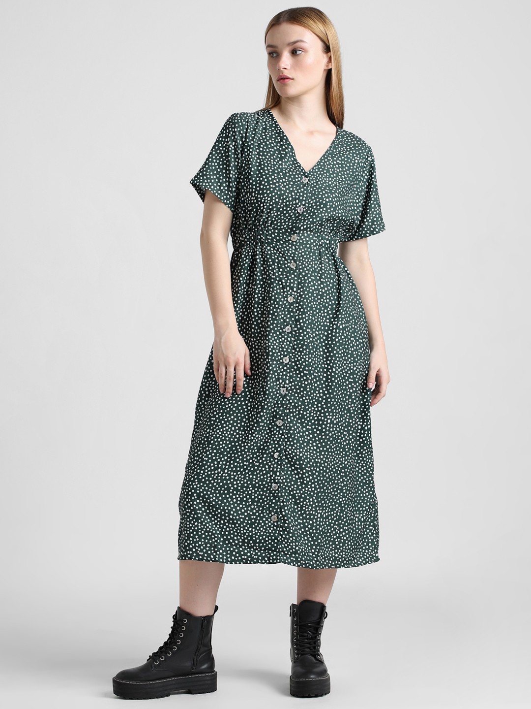 

ONLY Geometric Print Dress, Green
