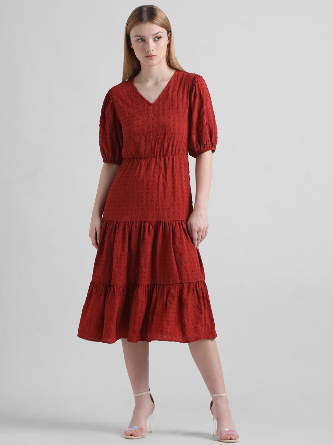 

ONLY Fit & Flare Midi Dress, Red