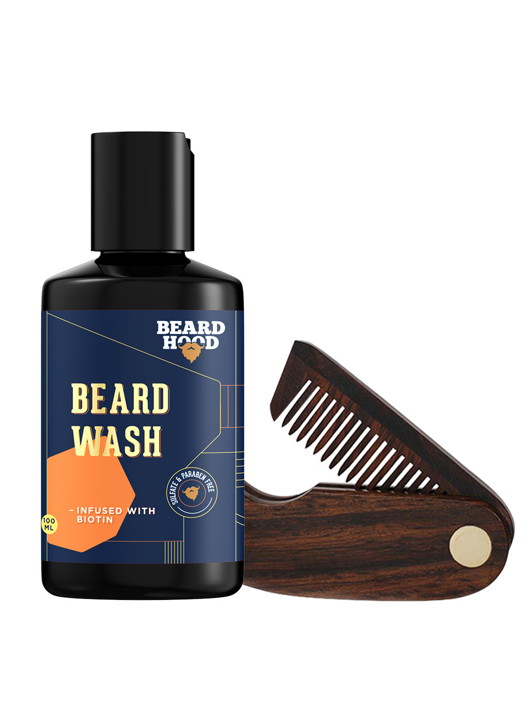 

Beardhood Set of Beard Growth Wash 100 ml & Foldable Beard Comb, Brown