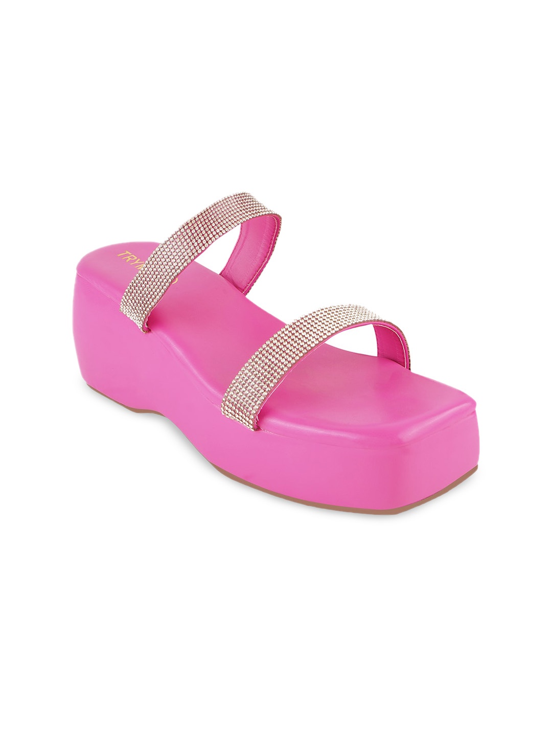 

THE WHITE POLE Embellished Two Strap Flatform Heels, Pink