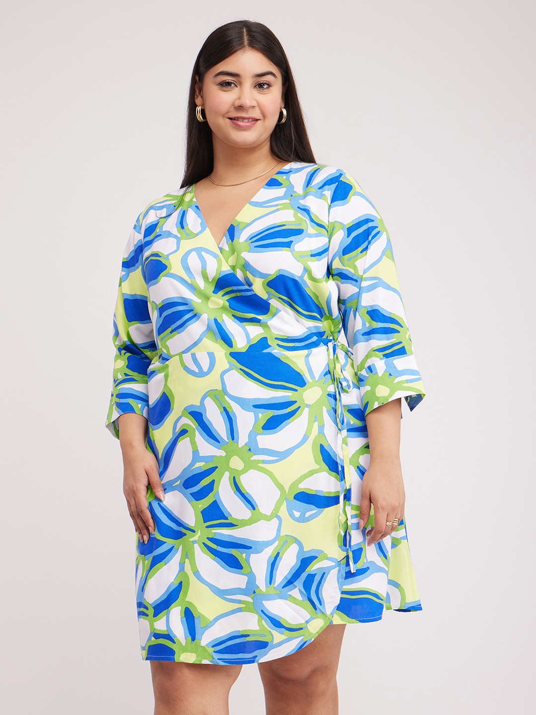 

FableStreet X Plus Size Floral Printed Wrap Dress, Green