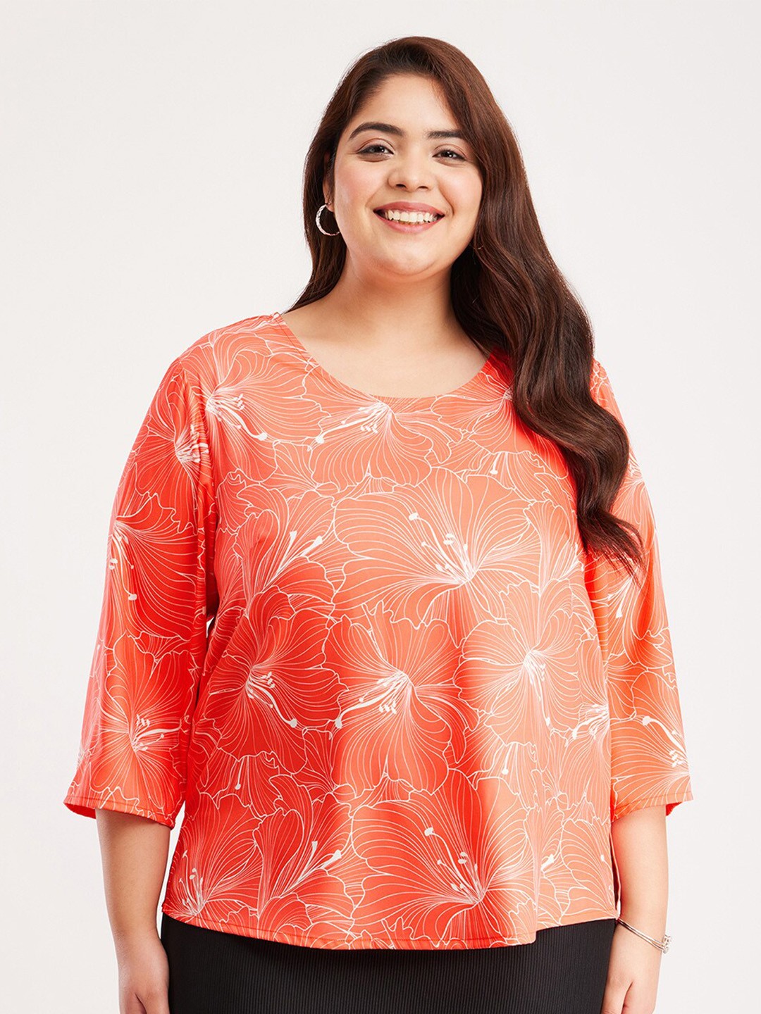 

FableStreet X Plus Size Floral Print Top, Orange