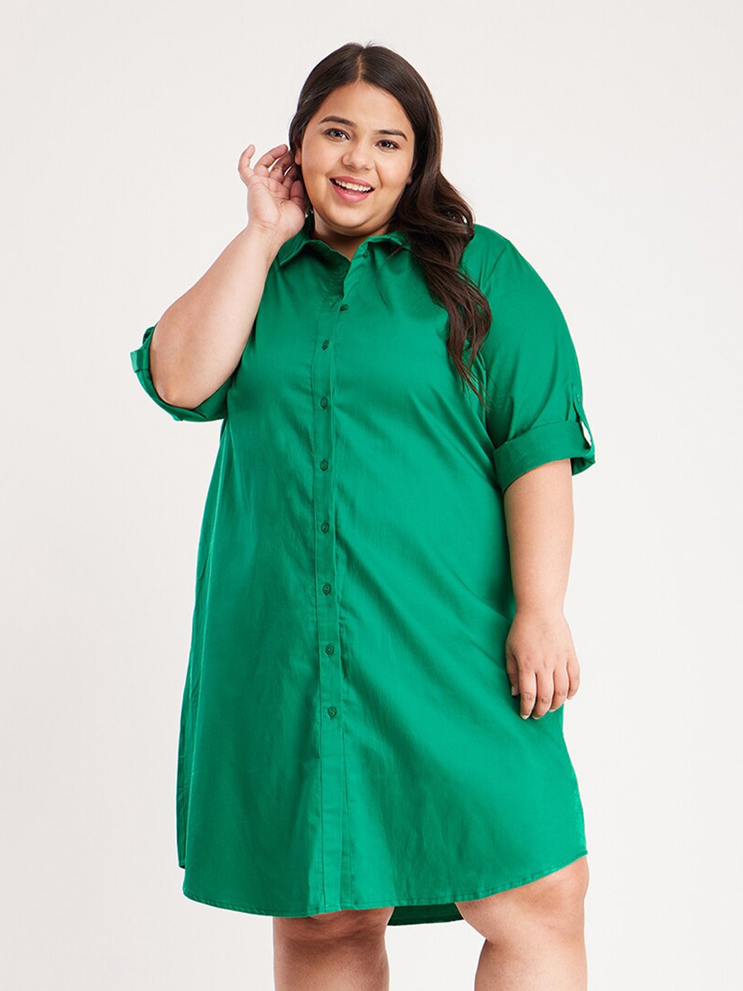 

FableStreet X Plus Size Cotton Satin Shirt Dress, Green