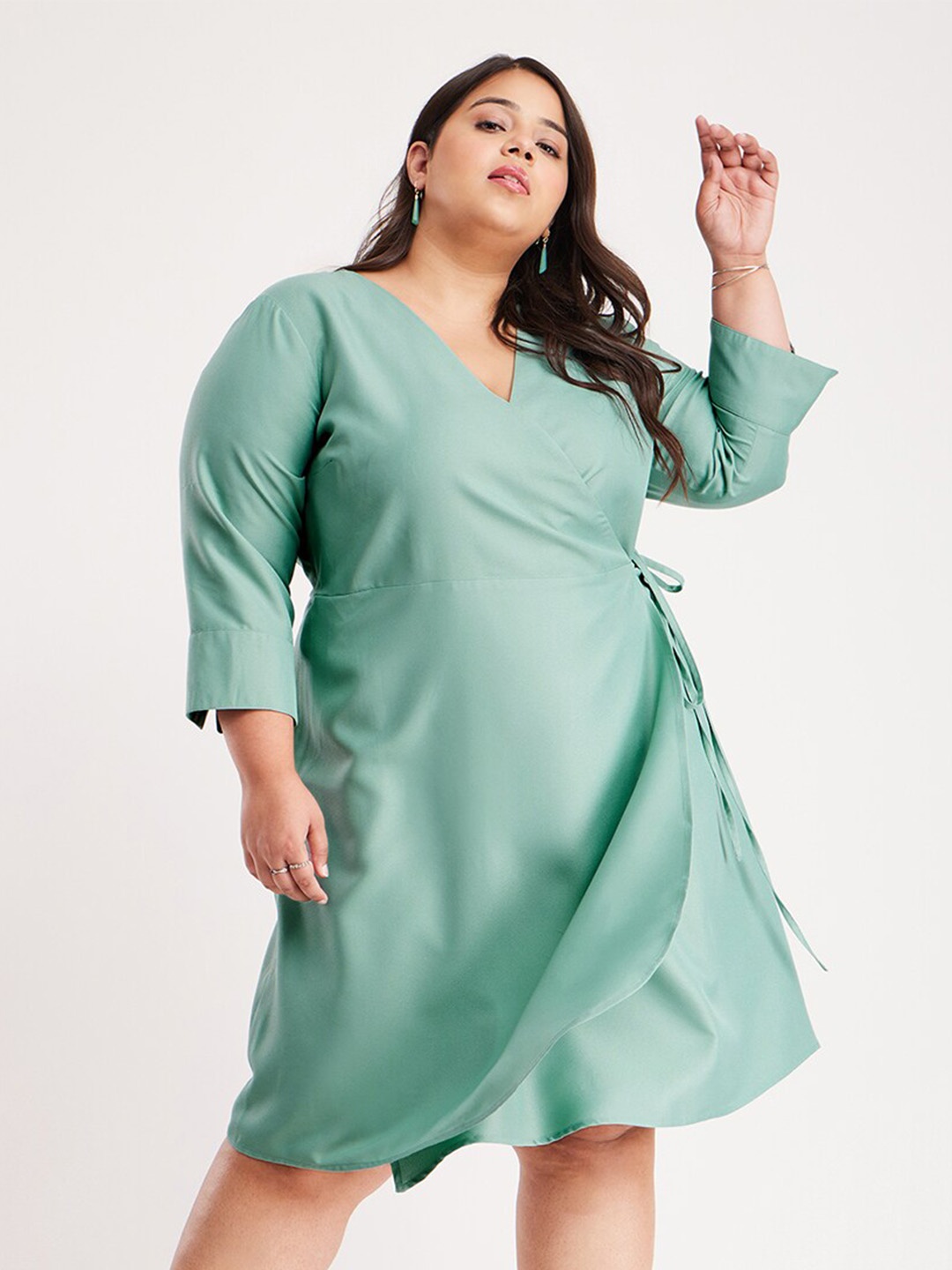 

FableStreet X Plus Size V-Neck Wrap Dress, Green