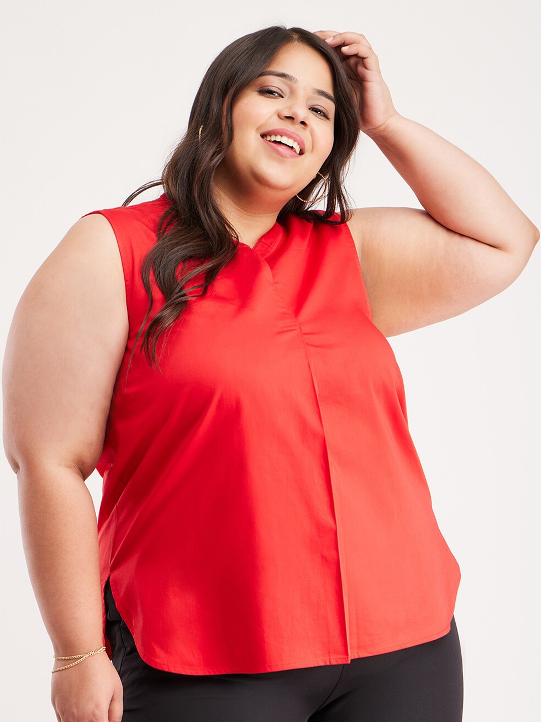

FableStreet X Plus Size Cotton Satin Regular Top, Red