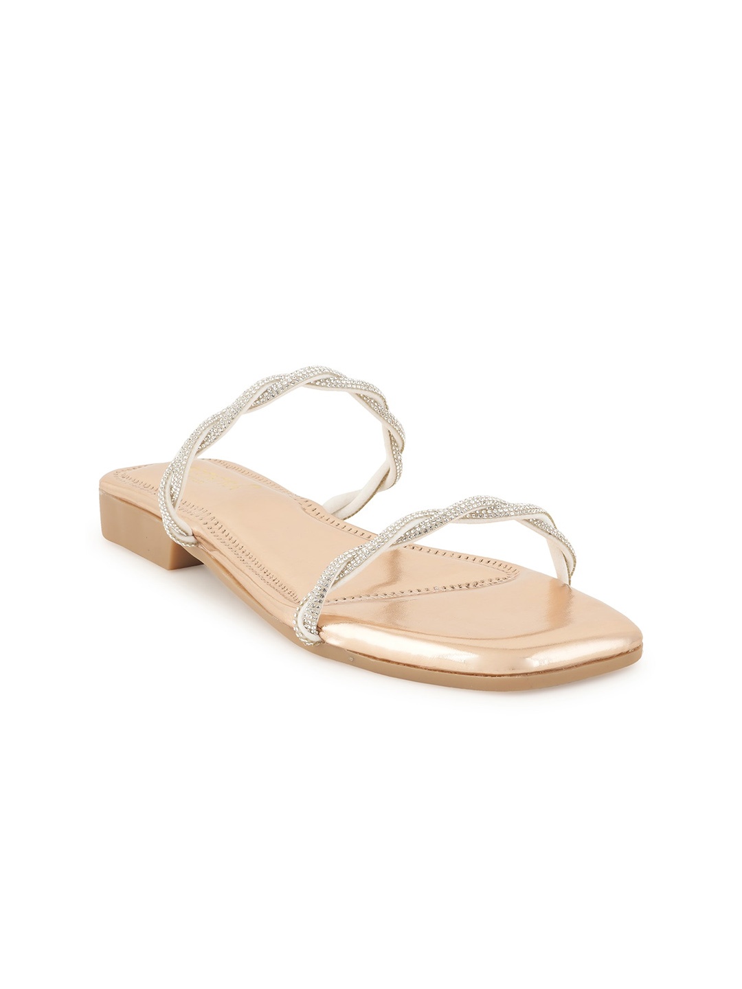 

SCENTRA Embellished Open Toe Flats, Rose gold