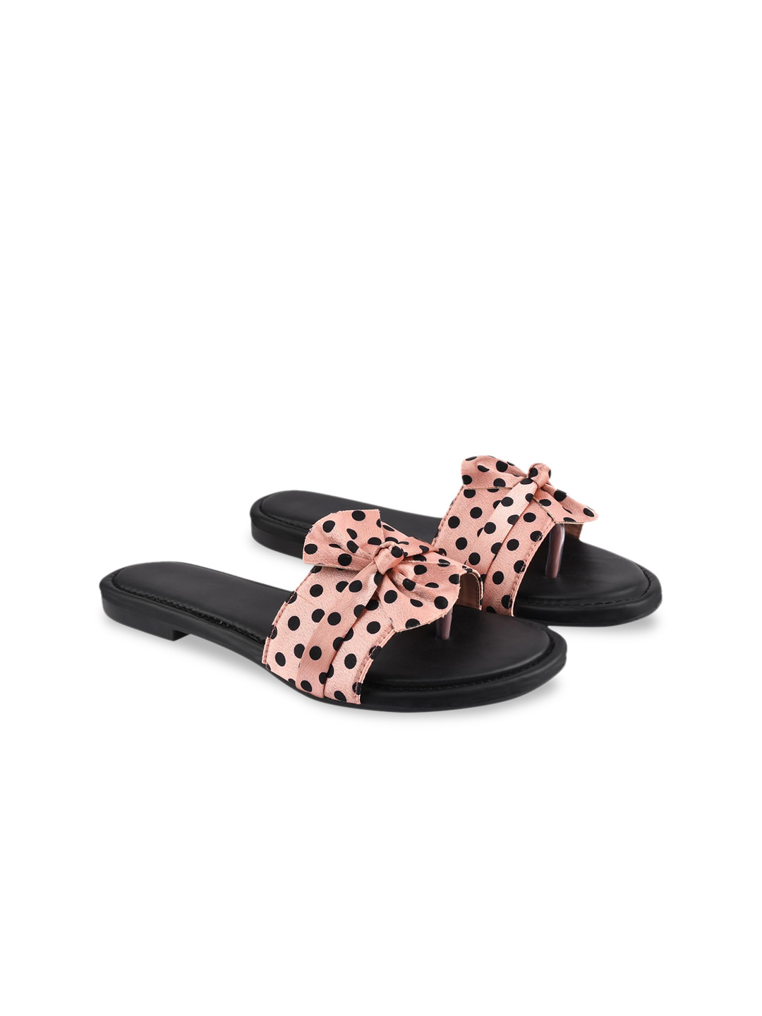 

BAESD Girls Printed Velvet Open Toe Flats With Bows, Pink