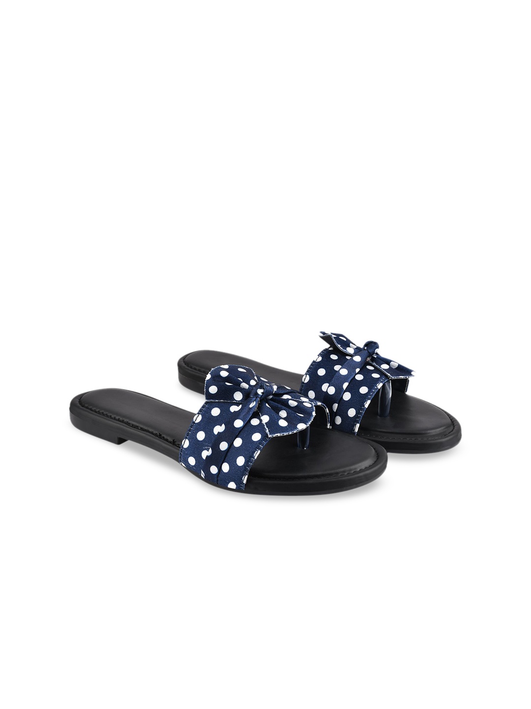 

BAESD Girls Printed Velvet Open Toe Flats With Bows, Navy blue