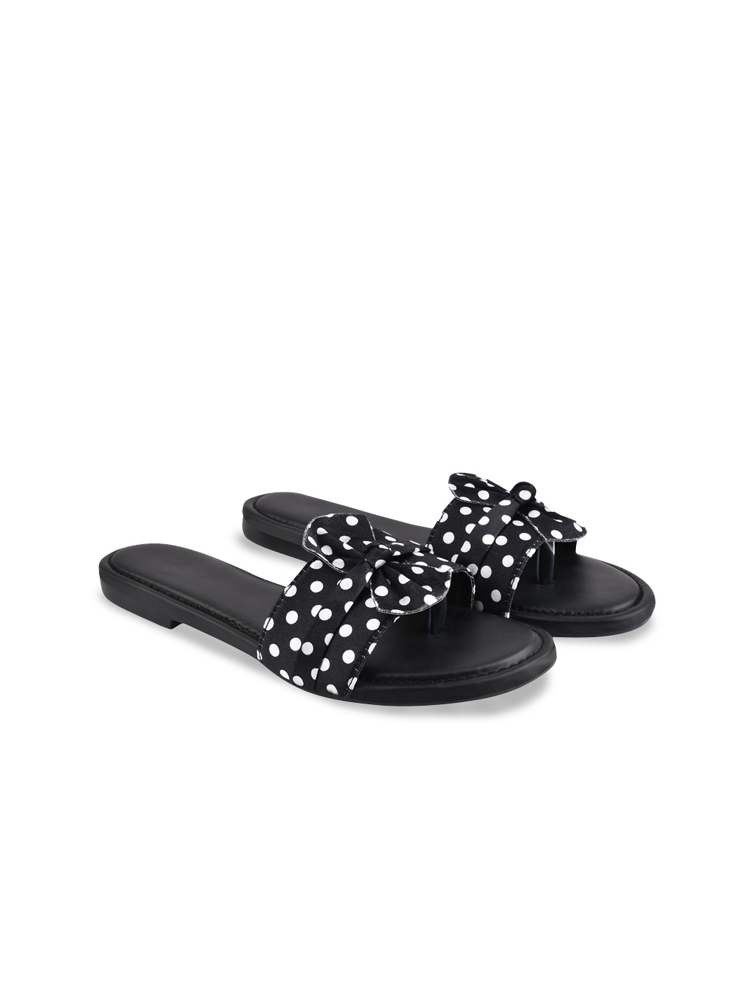 

BAESD Girls Printed Velvet Open Toe Flats With Bows, Black