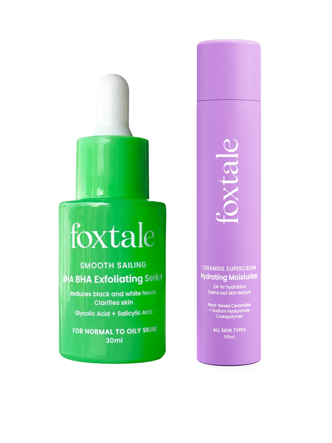 

FoxTale Ceramide Supercream Hydrating Moisturizer+Smooth Sailing AHA BHA Serum, Green