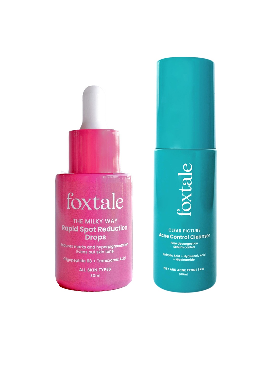 

FoxTale The Milky Way Rapid Spot Reduction Drops + Clear Picture Acne Control Cleanser, Pink