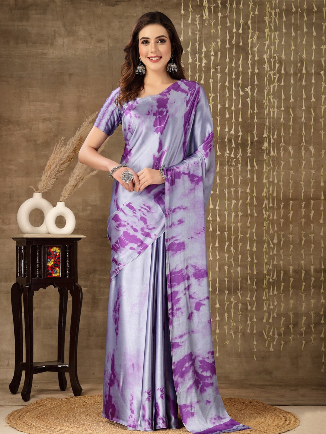 

Stylum Tie and Dye Satin Saree, Lavender