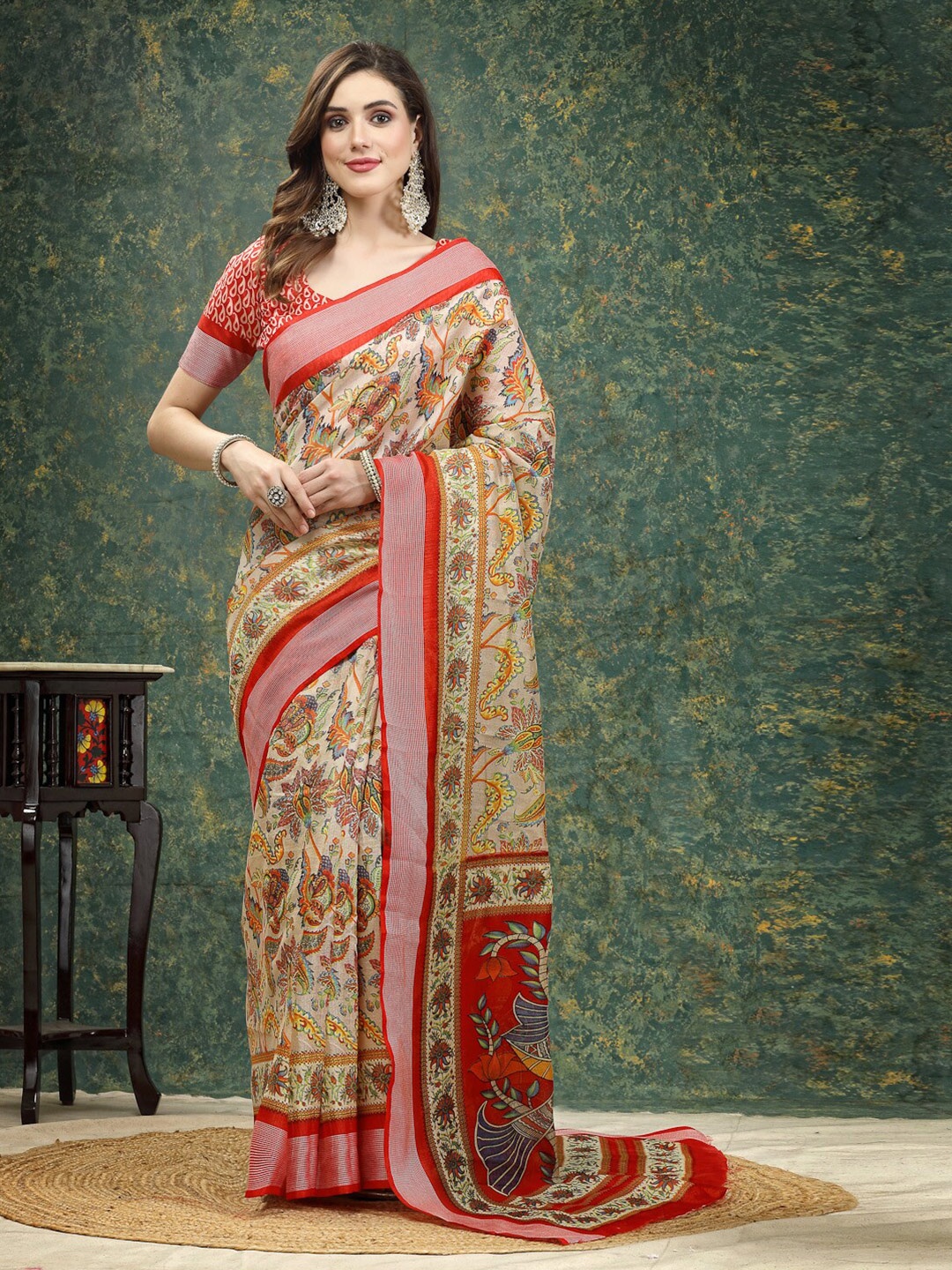 

Stylum Paisley Ethnic Motifs Printed Saree, Beige