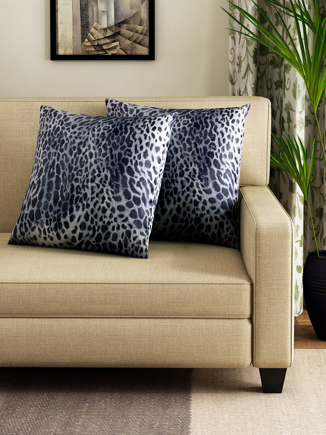 

HOUZZCODE Black Set of 2 Cartoon Characters Square Cushion Covers