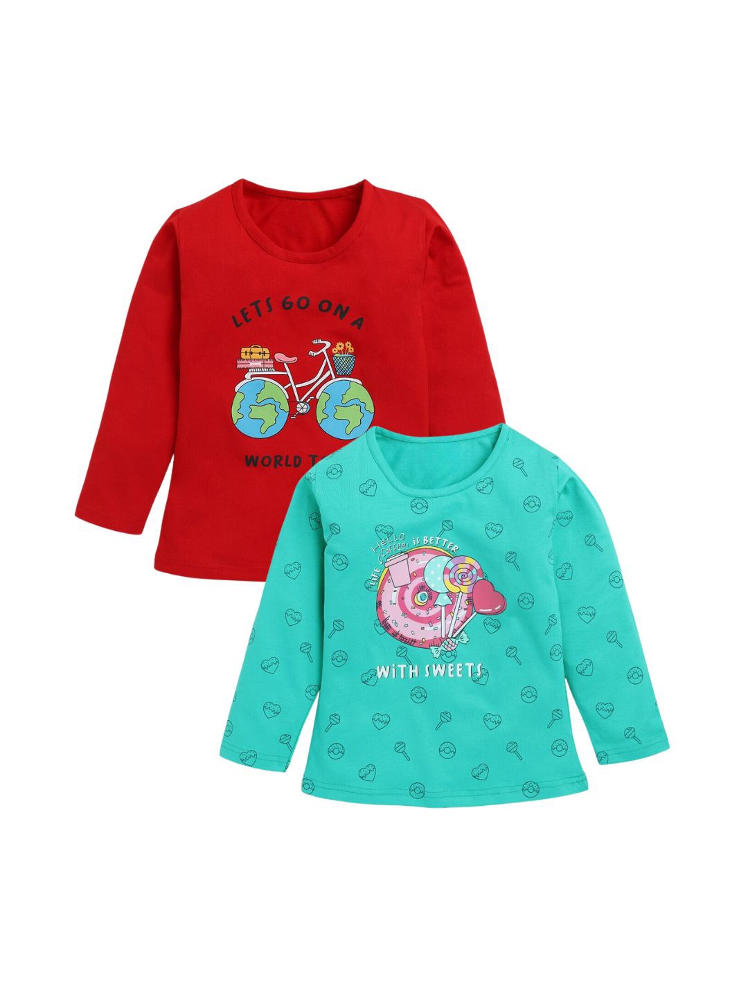 

YK Girls Pack Of 2 Graphic Printed Cotton T-shirts, Red