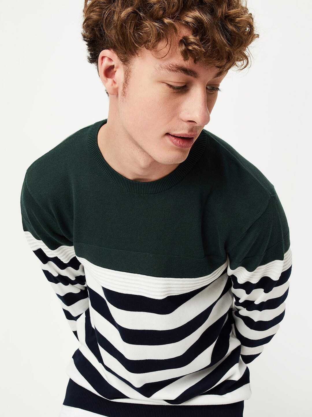 

max Striped Pure Cotton Pullover Sweaters, Green